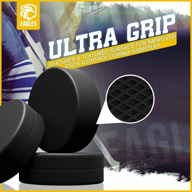 Eagle's Ice Hockey Pucks 1, 2, 3, 6 or 50 Pack | High Grade Pucks Official Regulation Weight & Size for Practice & Classic Training - 6 oz Diameter 3" Thickness 1" Black Hockey Puck Roller Hockey - Image 4